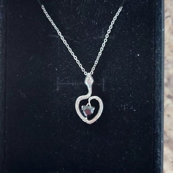 Elegant Silver Snake Heart Necklace - Picture 11 of 12